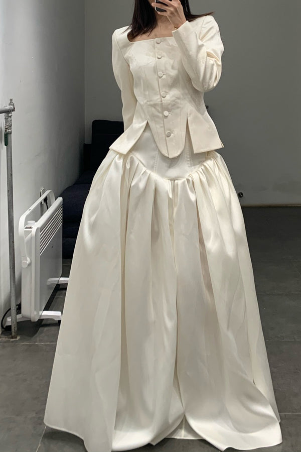 MING MA Square Neck Jacquard Suit SS21-JK06-WTJAC PMM3